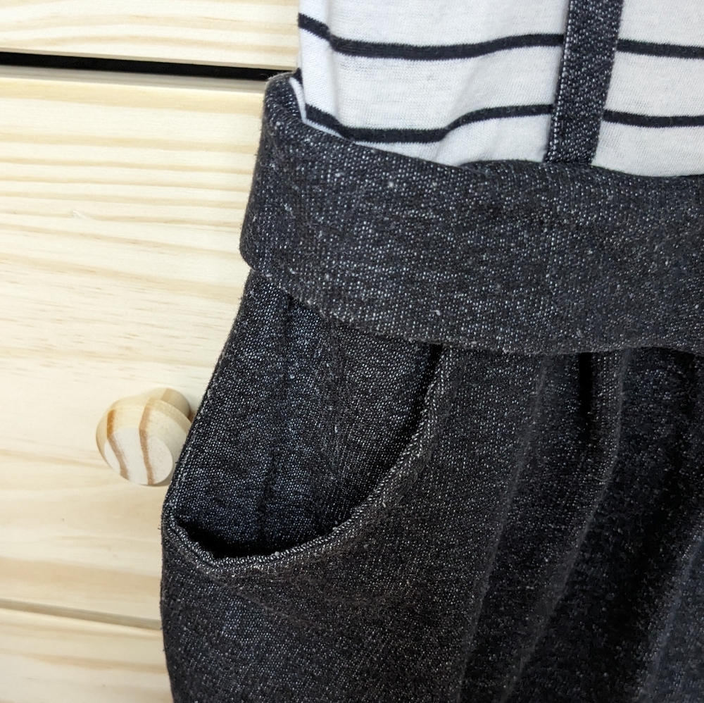 Striped Short Sleeve Dress with built in suspenders and pockets - Picture 3 of 7